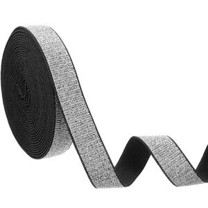 Black and Silver Elastic Band 3/4" wide 5 yards Glitter Sewing Ribbon Strap